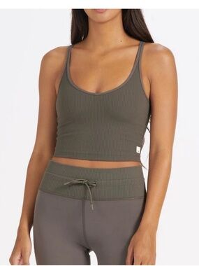 Vuori Rib Cross Back Ribbed Tank Green